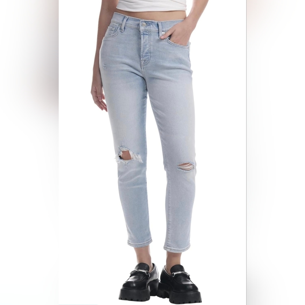 7 For All Mankind Josefina Luxe Vintage Women High Rise Distressed Jeans 30 Blue